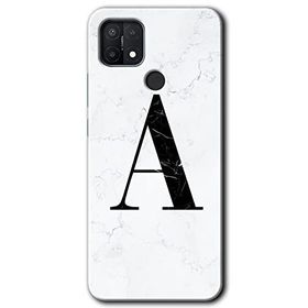 Oppo A15S Beyaz Mermer Desenli A Harfi Baskılı Uyumlu Silikon Kılıf