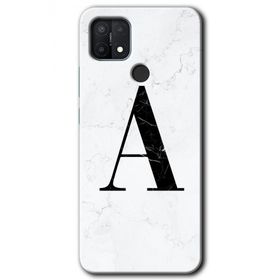 Oppo A15S Beyaz Mermer Desenli A Harfi Baskılı Uyumlu Silikon Kılıf