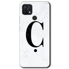 Oppo A15S Beyaz Mermer Desenli C Harfi Baskılı Uyumlu Silikon Kılıf