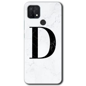 Oppo A15S Beyaz Mermer Desenli D Harfi Baskılı Uyumlu Silikon Kılıf
