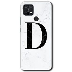 Oppo A15S Beyaz Mermer Desenli D Harfi Baskılı Uyumlu Silikon Kılıf