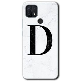 Oppo A15S Beyaz Mermer Desenli D Harfi Baskılı Uyumlu Silikon Kılıf