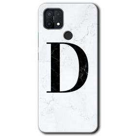 Oppo A15S Beyaz Mermer Desenli D Harfi Baskılı Uyumlu Silikon Kılıf