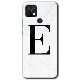 Oppo A15S Beyaz Mermer Desenli E Harfi Baskılı Uyumlu Silikon Kılıf