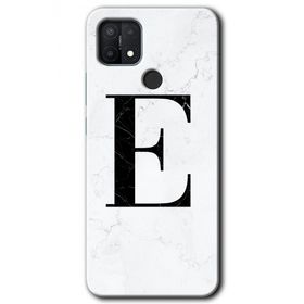 Oppo A15S Beyaz Mermer Desenli E Harfi Baskılı Uyumlu Silikon Kılıf