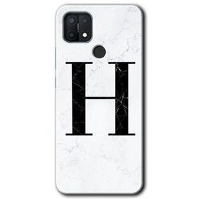Oppo A15S Beyaz Mermer Desenli H Harfi Baskılı Uyumlu Silikon Kılıf