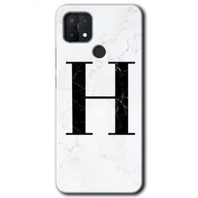 Oppo A15S Beyaz Mermer Desenli H Harfi Baskılı Uyumlu Silikon Kılıf