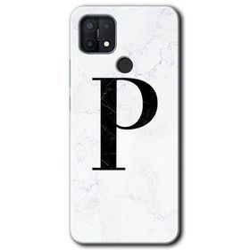 Oppo A15S Beyaz Mermer Desenli P Harfi Baskılı Uyumlu Silikon Kılıf