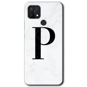 Oppo A15S Beyaz Mermer Desenli P Harfi Baskılı Uyumlu Silikon Kılıf
