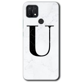Oppo A15S Beyaz Mermer Desenli U Harfi Baskılı Uyumlu Silikon Kılıf