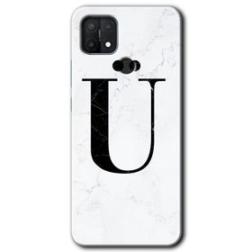 Oppo A15S Beyaz Mermer Desenli U Harfi Baskılı Uyumlu Silikon Kılıf