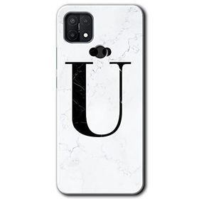 Oppo A15S Beyaz Mermer Desenli U Harfi Baskılı Uyumlu Silikon Kılıf