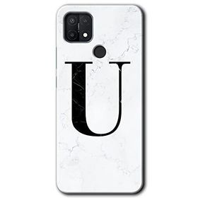 Oppo A15S Beyaz Mermer Desenli U Harfi Baskılı Uyumlu Silikon Kılıf