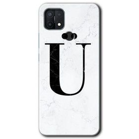 Oppo A15S Beyaz Mermer Desenli U Harfi Baskılı Uyumlu Silikon Kılıf