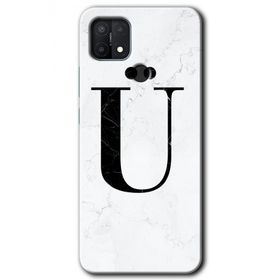 Oppo A15S Beyaz Mermer Desenli U Harfi Baskılı Uyumlu Silikon Kılıf