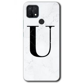 Oppo A15S Beyaz Mermer Desenli U Harfi Baskılı Uyumlu Silikon Kılıf