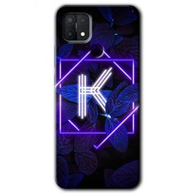 Oppo A15S Dark Neon Yaprak K Harfi Baskılı Uyumlu Silikon Kılıf