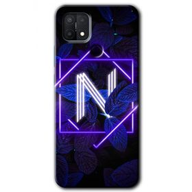 Oppo A15S Dark Neon Yaprak N Harfi Baskılı Uyumlu Silikon Kılıf
