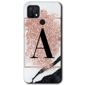 Oppo A15S Pembe Mermer Desenli A Harfi Baskılı Uyumlu Silikon Kılıf