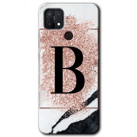 Oppo A15S Pembe Mermer Desenli B Harfi Baskılı Uyumlu Silikon Kılıf