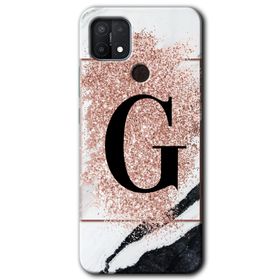 Oppo A15S Pembe Mermer Desenli G Harfi Baskılı Uyumlu Silikon Kılıf