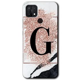 Oppo A15S Pembe Mermer Desenli G Harfi Baskılı Uyumlu Silikon Kılıf