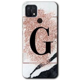 Oppo A15S Pembe Mermer Desenli G Harfi Baskılı Uyumlu Silikon Kılıf