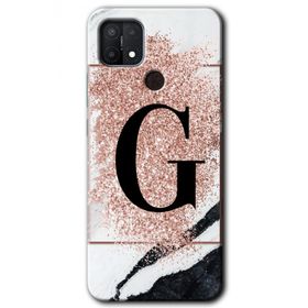 Oppo A15S Pembe Mermer Desenli G Harfi Baskılı Uyumlu Silikon Kılıf