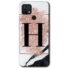 Oppo A15S Pembe Mermer Desenli H Harfi Baskılı Uyumlu Silikon Kılıf