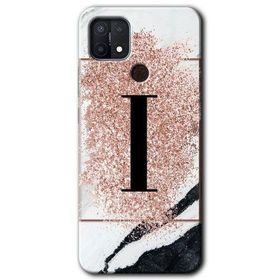 Oppo A15S Pembe Mermer Desenli İ Harfi Baskılı Uyumlu Silikon Kılıf