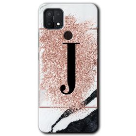 Oppo A15S Pembe Mermer Desenli J Harfi Baskılı Uyumlu Silikon Kılıf