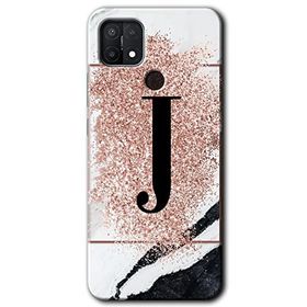 Oppo A15S Pembe Mermer Desenli J Harfi Baskılı Uyumlu Silikon Kılıf