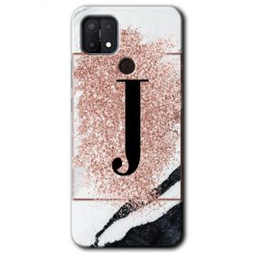 Oppo A15S Pembe Mermer Desenli J Harfi Baskılı Uyumlu Silikon Kılıf