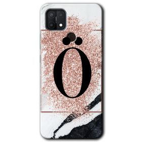 Oppo A15S Pembe Mermer Desenli O Harfi Baskılı Uyumlu Silikon Kılıf