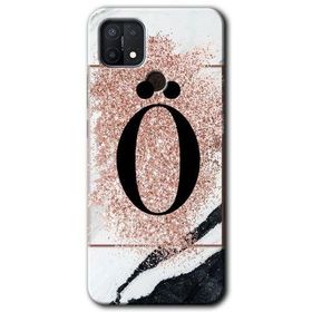 Oppo A15S Pembe Mermer Desenli O Harfi Baskılı Uyumlu Silikon Kılıf