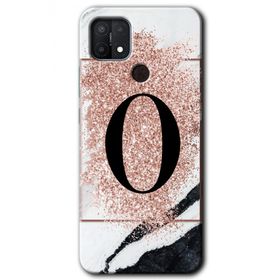 Oppo A15S Pembe Mermer Desenli O Harfi Baskılı Uyumlu Silikon Kılıf