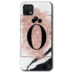 Oppo A15S Pembe Mermer Desenli O Harfi Baskılı Uyumlu Silikon Kılıf