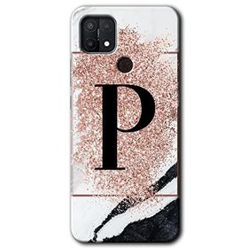 Oppo A15S Pembe Mermer Desenli P Harfi Baskılı Uyumlu Silikon Kılıf