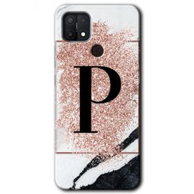 Oppo A15S Pembe Mermer Desenli P Harfi Baskılı Uyumlu Silikon Kılıf