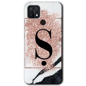 Oppo A15S Pembe Mermer Desenli Ş Harfi Baskılı Uyumlu Silikon Kılıf