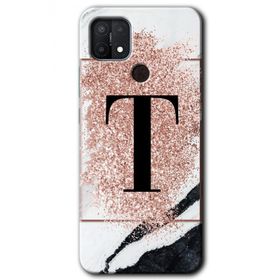 Oppo A15S Pembe Mermer Desenli T Harfi Baskılı Uyumlu Silikon Kılıf