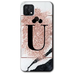 Oppo A15S Pembe Mermer Desenli Ü Harfi Baskılı Uyumlu Silikon Kılıf