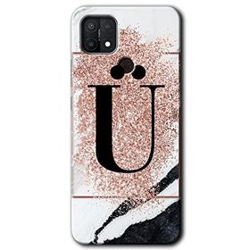 Oppo A15S Pembe Mermer Desenli Ü Harfi Baskılı Uyumlu Silikon Kılıf