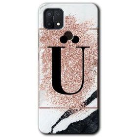 Oppo A15S Pembe Mermer Desenli Ü Harfi Baskılı Uyumlu Silikon Kılıf