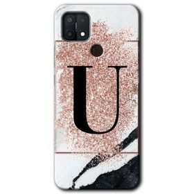 Oppo A15S Pembe Mermer Desenli Ü Harfi Baskılı Uyumlu Silikon Kılıf