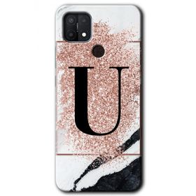 Oppo A15S Pembe Mermer Desenli Ü Harfi Baskılı Uyumlu Silikon Kılıf