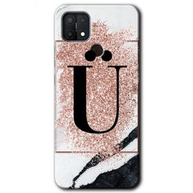 Oppo A15S Pembe Mermer Desenli Ü Harfi Baskılı Uyumlu Silikon Kılıf
