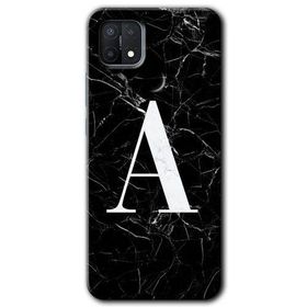 Oppo A15S Siyah Mermer Desenli A Harfi Baskılı Uyumlu Silikon Kılıf