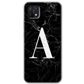 Oppo A15S Siyah Mermer Desenli A Harfi Baskılı Uyumlu Silikon Kılıf