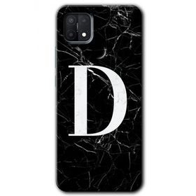 Oppo A15S Siyah Mermer Desenli D Harfi Baskılı Uyumlu Silikon Kılıf